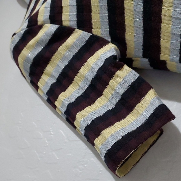 Y2K ZARA MULTICOLOR METALLIC MOCK NECK STRIPED KNIT BODYCON DRESS SIZE LARGE - Picture 6 of 9